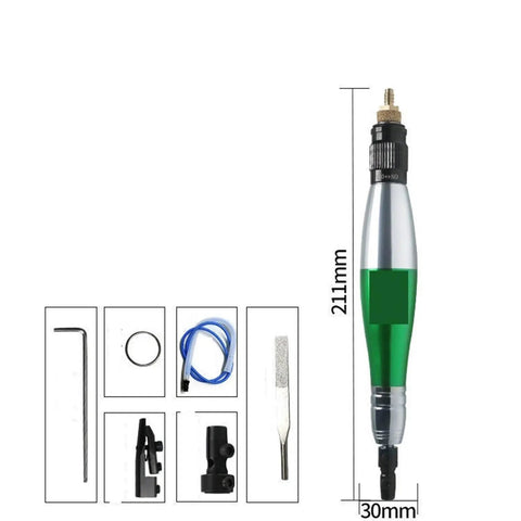 Hardcore Pneumatic Micro Air Pencil Die Grinder with green and silver body, compact size for precise metalwork and fabrication.