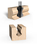 Top Notch 1/2 Inch Pointed Arc Slotting Router Bit For Baseboard Molding With Black Handle cutting decorative groove in wood.