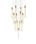 Modern 13 Bulb Pendant Ceiling Light Featuring Satin Gold Hardware And Clear Crystals, stylish hanging design with adjustable height.