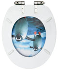 Top Tier Mdf Toilet Seat With Smooth Soft Close Lid, Clean Penguin Print Cover, Heavy Duty Zinc Hinges, top view design