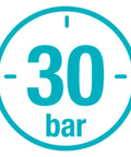Gauge displaying 30 bar pressure suitable for Ultra Flexible Garden Hose With No Kinks And Twist Resistant Double Helix Carbon Reinforcement One Half Inch By One Hundred Feet Soft Yet Tough For Easy Handling And Tangle Free Watering In All Conditions