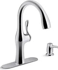 Alma Pull-Down Kitchen Faucet With One-Hand Operation, High-Arc Swivel Spout For Big Pots And Pitchers, shown with soap dispenser