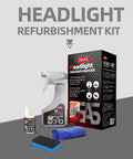 DIY All Vehicle Headlight Restoration Kit With Refurbishing Agent And Cleaning Towel For Cloudy Yellowed Oxidized Headlamps Pro Grade Car Light Makeover That Lasts, featuring spray bottle and towel.