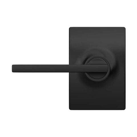 Latitude Door Lever With Century Trim Matte Black Hall Closet Passage Non Locking Interior Door Handle, top view.