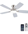 Low Profile 42 Inch Ceiling Fan With Lights And Remote Control App Compatible Flush Mount DC Reversible Motor Ultra Quiet Noiseless Operation Nickel Finish