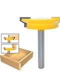 Badass Straight Router Bit For Drawer Molding And Lock Tenon with half inch shank and yellow body for clean cuts.