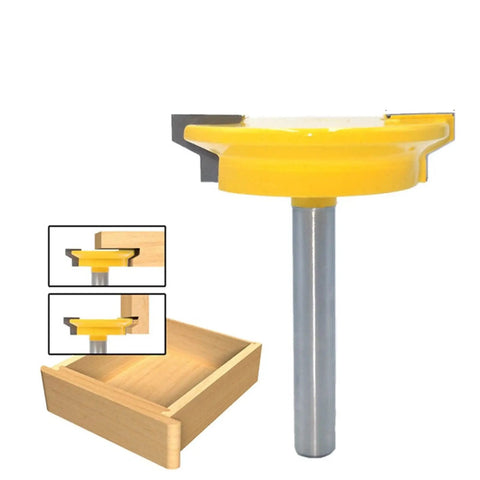 Badass Straight Router Bit For Drawer Molding And Lock Tenon with half inch shank and yellow body for clean cuts.