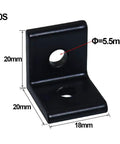 2 Hole Black 90 Degree Inside Corner Bracket Kit For 2020 Aluminum Extrusion 20x20 Profile With 6mm Slot, showing 18x20x20 mm size