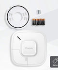 2-In-1 Smoke And Carbon Monoxide Detector Battery Powered With Mobile And Voice Alerts Photoelectric Smoke Sensor And Electrochemical CO Sensor Easy Install Home Safety Alarm For Peace Of Mind, with batteries and mounting bracket visible