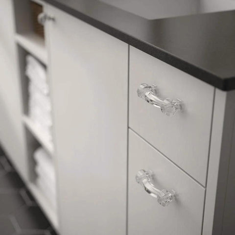 Installed Victorian Clear Glass Cabinet Pulls Set 5 Pack 3 Inch Center To Center Kitchen Cabinet Hardware For Drawers