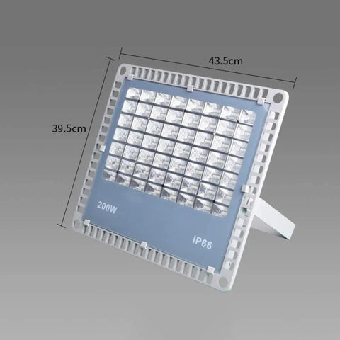 Heavy Duty 200W LED Flood Light With Tough As Nails Waterproof Housing For Yard Billboard And Deck Super Bright Outdoor Spot Lighting, front view with dimensions.