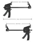Six Piece Easy To Use One Handed Trigger Clamp Set With Four Inch And Six Inch Clamps In Black And Grey Includes Two Four Inch Clamps And Four Six Inch Clamps Built Tough In Durable Nylon With Hardened Steel Bars And Non Marring Grippy Pads