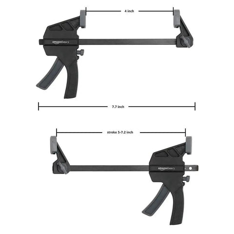 Six Piece Easy To Use One Handed Trigger Clamp Set With Four Inch And Six Inch Clamps In Black And Grey Includes Two Four Inch Clamps And Four Six Inch Clamps Built Tough In Durable Nylon With Hardened Steel Bars And Non Marring Grippy Pads