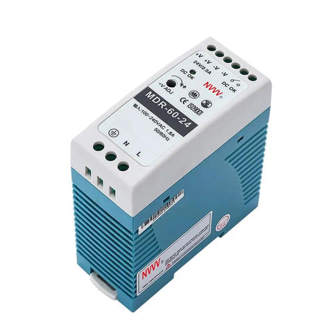 MDR 60 24 24V DC DIN Rail Power Supply 2.5A 60W Beefy Yet Efficient With 85 To 264 VAC Input 24V Output Industrial Grade