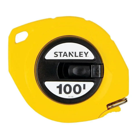 Tape Measure With Three Eighths Inch Graduations And 100 Foot Reach, Durable Steel Blade, Polymer Coated For Longevity, Bright Yellow Body
