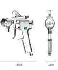 Pro Crew Grade Pneumatic Paint Sprayer Equipped With 1.3 Mm Atomizing Nozzle And Gravity Lower Tank Complete Kit side view showing dimensions for precise applications.