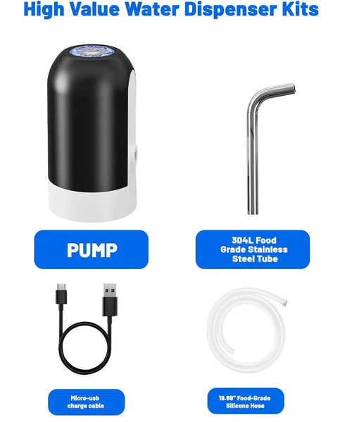 Portable USB Powered Water Pump For 3 To 5 Gallon Jugs, Electric Drinking Water Dispenser Kit with stainless steel tube and USB cable