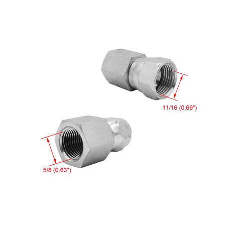 Two Pack Hydraulic Hose Adapter Fittings Three Eighths Inch Female To One Half Inch Female JIC Thirty Seven Degree Swivel Three Quarter Inch UNF Straight Pipe Joints Tube Connector Carbon Steel, 5/8 and 11/16 threads