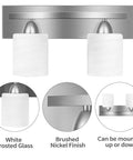 Dope 4 Light Bathroom Vanity Light Fixture With Brushed Nickel Finish And White Frosted Glass close-up of two lights and mount details