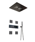 Slick Black Rain Shower System With Digital Display Concealed Wall Mounted Faucet Set showing square rainfall head and dual spray controls.
