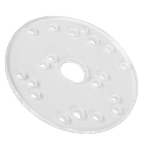 Top Shelf Transparent Acrylic Router Base Plate For Trim Routers Featuring Brass Centering Pencil Dead On Alignment Crystal Clear Optics, clear acrylic round plate with center hole.
