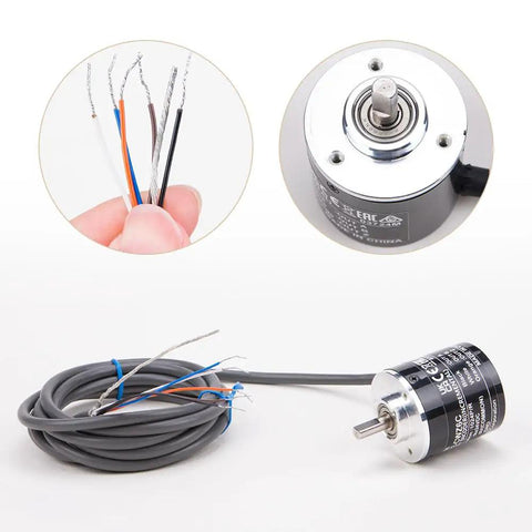 Rock Solid 1024 Pulse Per Revolution Rotary Encoder E6B2 CWZ6C 5 To 24V DC With A B Z Outputs, NPN Open Collector; close-up view.