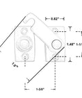 Diagram of Solid Brass Shutter Bar And Door Latch Matte Black For Shutters And Small Cabinets, with measurements and mounting holes visible.