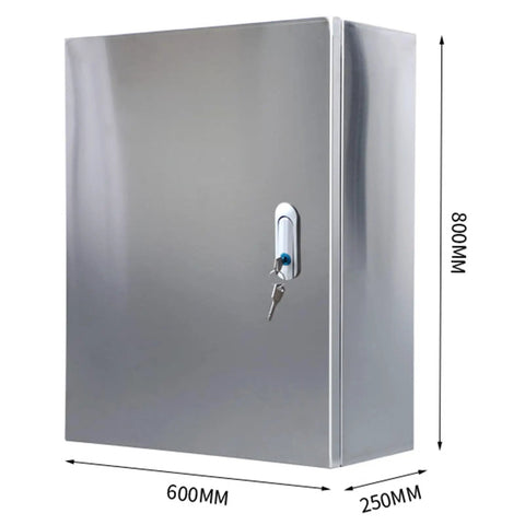 Outdoor 304 Stainless Steel Electrical Enclosure Box IP66 Weatherproof Wall Mounted Junction Box Built Tough For Projects Rustproof Metal Housing 800x600x250mm, front view with lock