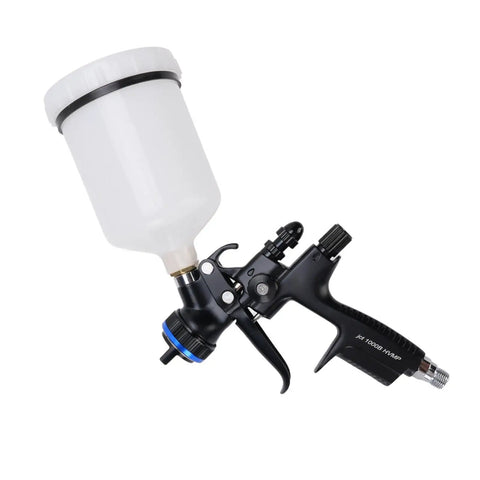 High Performance 1.3mm HVLP Paint Sprayer With 600ML Cup And Stainless Steel Nozzle side view with ergonomic grip.