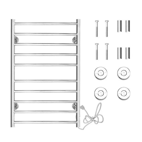 Curved 10 Bar Wall Mounted Towel Warmer Hardwired Electric Bath Towel Heater with installation hardware and power cord