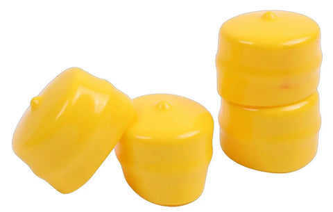 Four Pack Yellow Axle Cap Bearing Cover M143338 For John Deere Lawn Mowers And Tractors on white background