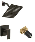 Oil Rubbed Bronze Shower Faucet Set With Wall Mounted Rainfall Shower System Stainless Steel Rain Shower Head Single Function Trim Kit With Rough In Valve Easy Install Slick Bathroom Upgrade