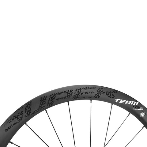 Close-up of 45mm Carbon Tubeless Wheelset For Disc Brake Road Bikes With 25mm Inner Width No Paint Finish, showing rim design.