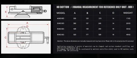 Heavy Duty Six Inch Angle Vise With Badass Portable Design And 360 Degree Swivel Base For Precision Milling Workbenches dimensions guide.