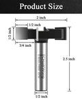 Diagram of Pro Grade Carbide Tipped CNC Spoilboard Surfacing Router Bit with dimensions: 1/2 inch shank, 2 inch diameter, 1/2 inch depth.