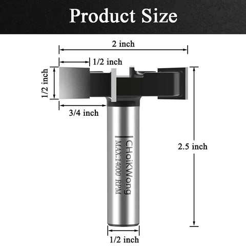 Diagram of Pro Grade Carbide Tipped CNC Spoilboard Surfacing Router Bit with dimensions: 1/2 inch shank, 2 inch diameter, 1/2 inch depth.