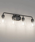 4 Lights Black Vanity Light Fixtures Over Mirror With Clear Glass Shades Industrial Vibe Wall Sconce For Bathroom Dimmable