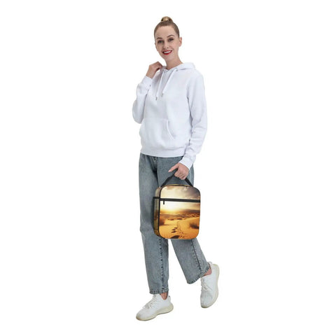 Person holding Insulated Lunch Tote With Detachable Handle For Work And Travel, Leakproof Reusable Cooler Bag