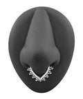 Dope Tribal Multi Dot V Shape Design 14 Gauge 316L Surgical Steel Hoop Clip On Fake Septum Nose Ring on black display