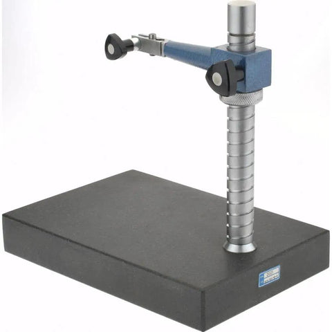 Granite Comparator Stand With 12 Inch By 8 Inch Base And 10 Inch Steel Post Rock Solid Support With Adjustable Articulated Arm Mount