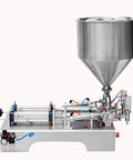 Straight Up Reliable Dual Nozzle Pneumatic Piston Filler For Liquids And Thick Pastes 20 To 300ML with stainless steel funnel.