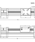 Technical drawing of 600mm Travel Linear Stage Actuator With SFU1605 Ballscrew And Square Rails NEMA23 Stepper Motor Included