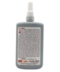 Back view of Blue Medium Strength Threadlocker For Metal Fasteners 8.5 Oz Bottle Two Pack Removable With Hand Tools showing labels and warnings.
