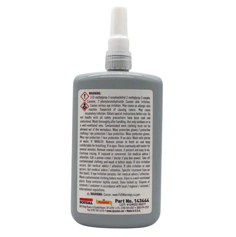 Back view of Blue Medium Strength Threadlocker For Metal Fasteners 8.5 Oz Bottle Two Pack Removable With Hand Tools showing labels and warnings.