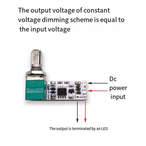 Ultra Smooth DC 3.7V To 24V LED Constant Voltage Dimmer Board With Switch For Live Streaming, showing input and output connections.