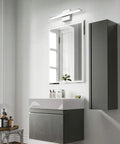 Bathroom interior with Lit Modern LED Vanity Light Bar for Bathroom, 16 Inch Chrome Mirror Light Fixture above mirror