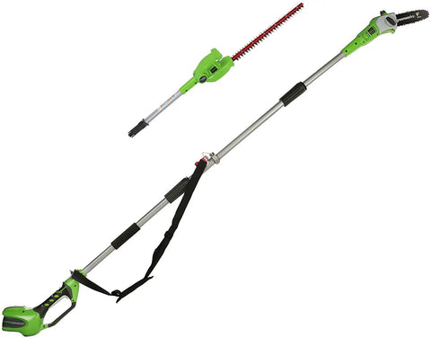 40V Polesaw and Hedge Trimmer Combo With 8-Inch Bar 20-Inch Dual Action Blades Tool Only Gen 1 Aluminum 3-Piece Shaft visible