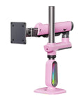 Adjustable Monitor Mount For Desktop Featuring Rock Solid Steel Arm With Smooth Height Tilt Swivel Adjustment And No Stress Setup For A Clean Workspace Flex That Truly Hits Different, in pink with a RGB light.