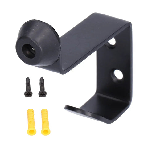 Rock Solid Stainless Steel Door Stopper With Hook, Wall Mounted Door Bumper For Home And Office, Black Finish, screws visible