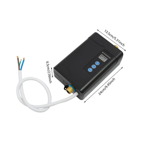 Premium Tankless Water Heater Pumping Out Kickin Instant Hot Water With Convenient Remote Setup For Kitchen Faucet 3000W Electric On Demand Unit, 24cm with interface shown.